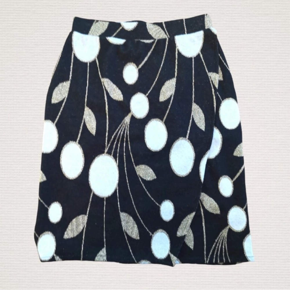 Maeve Anthropology Black and gold MIDI Skirt size XS